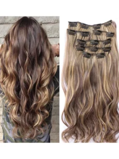 Extension Cheveux Synthétique Rajout de cheveux Boucles de Cheveux Longues