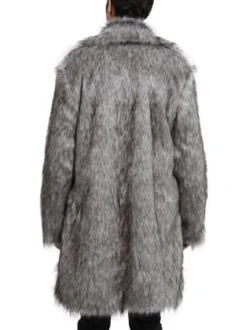 Fausse Fourrure Manteau Gris Fuzzy Coat Turndown Collar Hommes Casual Manteau D'hiver