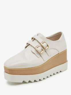 Femme Boucle Bout Carré Talon Compensé Cuir Verni