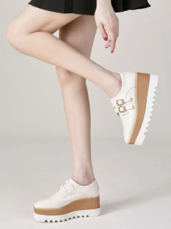Femme Boucle Bout Carré Talon Compensé Cuir Verni
