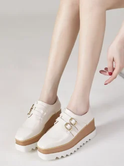Femme Boucle Bout Carré Talon Compensé Cuir Verni