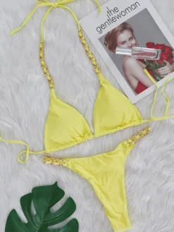Femmes Bikini Maillot De Bain Chaînes Rouges Dos Nu Été Sexy Maillots De Bain
