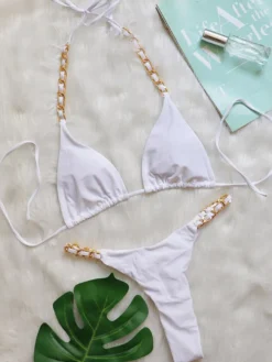 Femmes Bikini Maillot De Bain Chaînes Rouges Dos Nu Été Sexy Maillots De Bain