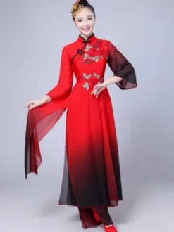 Femmes Chinois Costumes Brodé De Danse Col Montant Rouge Asiatique Costumes Déguisements Halloween