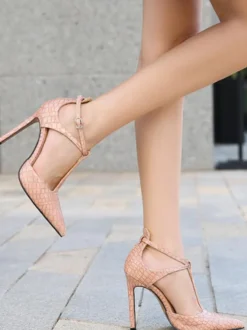 Femmes Noir T Sangle Talons pointus Toe Stiletto Talon Pompes
