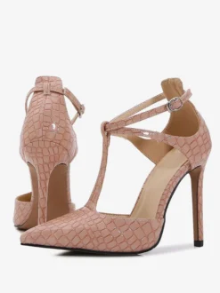 Femmes Noir T Sangle Talons pointus Toe Stiletto Talon Pompes