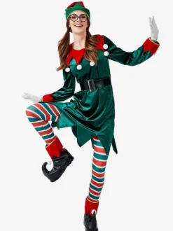 Femmes Noël Ensemble Noël Elfe Vert Foncé Costume de Vacances Déguisements Cadeau Noël