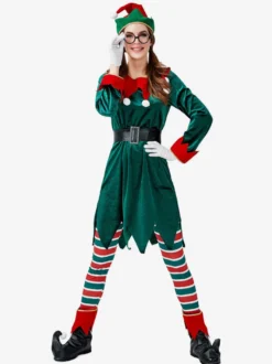 Femmes Noël Ensemble Noël Elfe Vert Foncé Costume de Vacances Déguisements Cadeau Noël