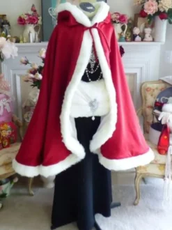 Femmes Noël Manteau Rouge Polyester Noël Vacances Vintage Costumes