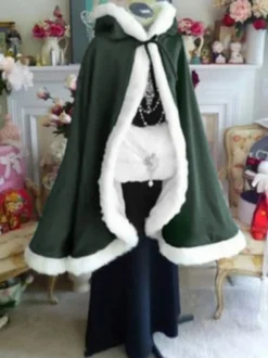 Femmes Noël Manteau Rouge Polyester Noël Vacances Vintage Costumes