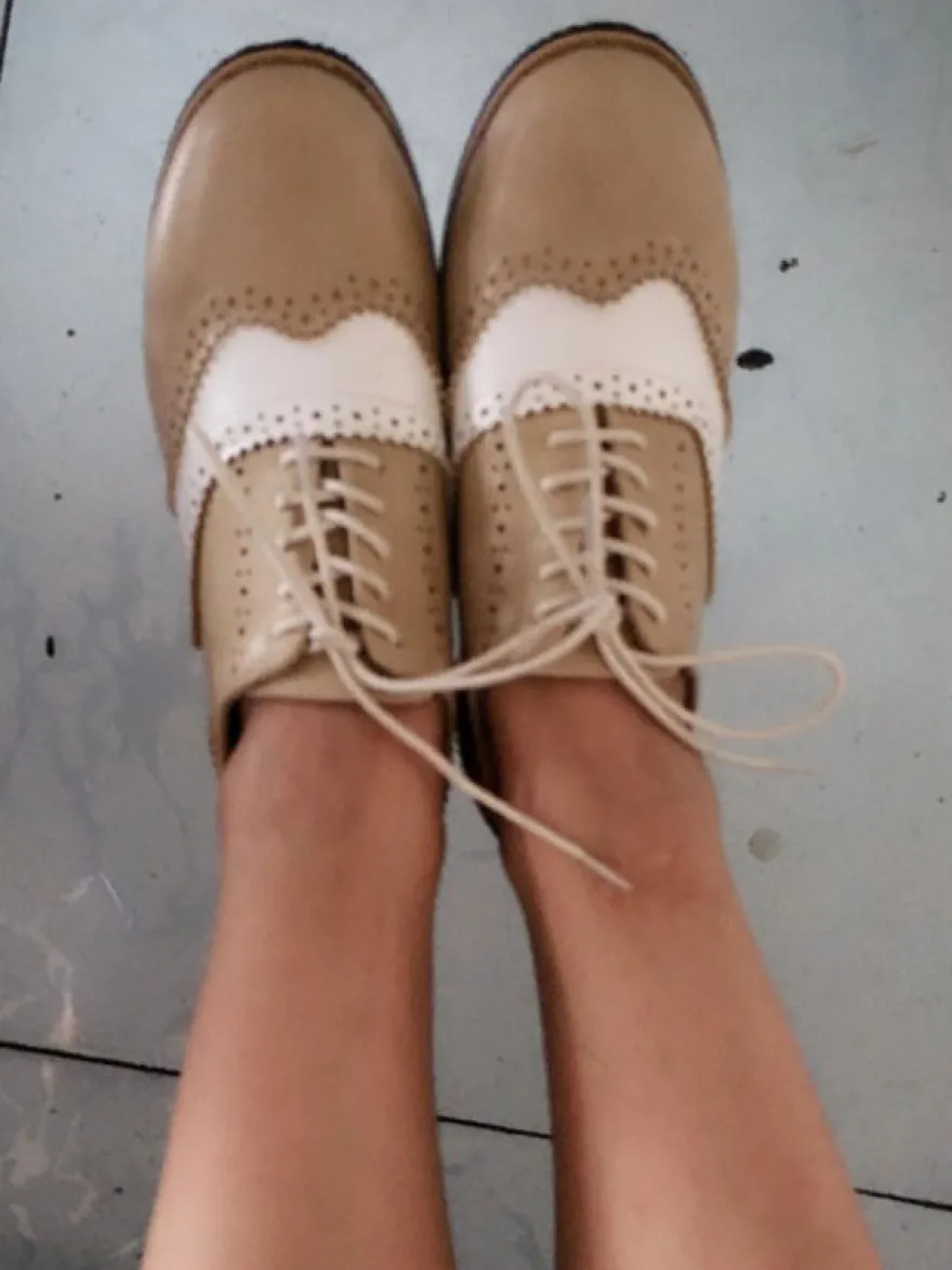 Femmes Oxfords classique bout rond en cuir Synthétique à lacets chaussures décontractées