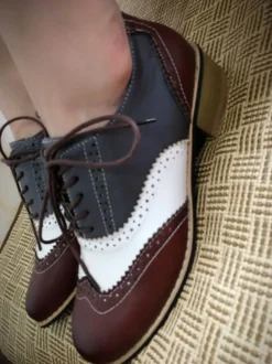 Femmes Oxfords classique bout rond en cuir Synthétique à lacets chaussures décontractées