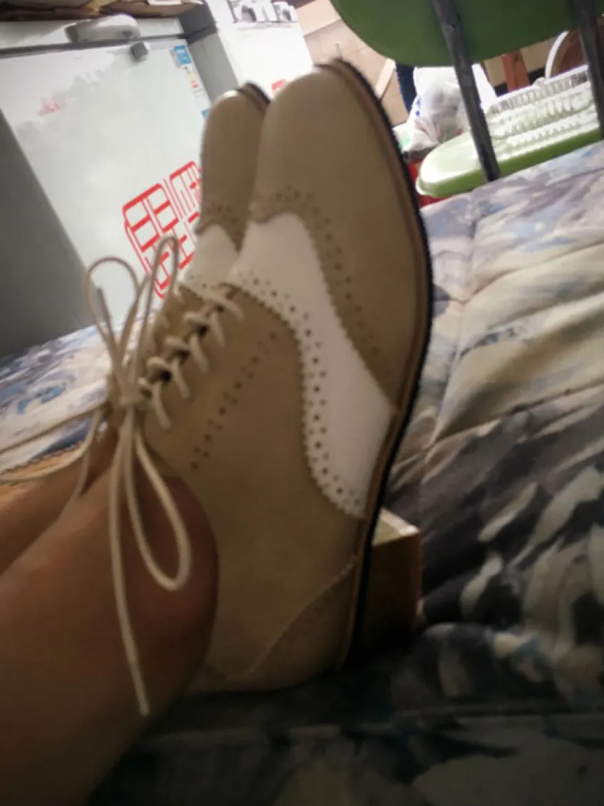 Femmes Oxfords classique bout rond en cuir Synthétique à lacets chaussures décontractées