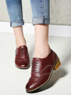 Femmes Oxfords classique bout rond en cuir Synthétique à lacets chaussures décontractées