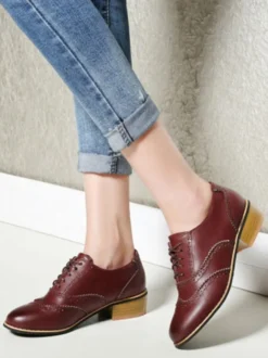 Femmes Oxfords classique bout rond en cuir Synthétique à lacets chaussures décontractées