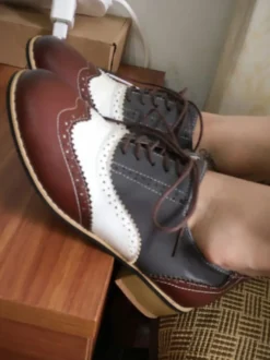 Femmes Oxfords classique bout rond en cuir Synthétique à lacets chaussures décontractées