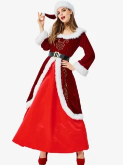 Femmes Robe De Noël Fourrure Tunique Rouge Costumes Cosplay Déguisements Noël