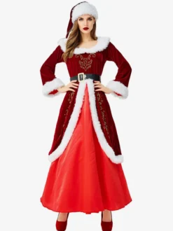 Femmes Robe De Noël Fourrure Tunique Rouge Costumes Cosplay Déguisements Noël