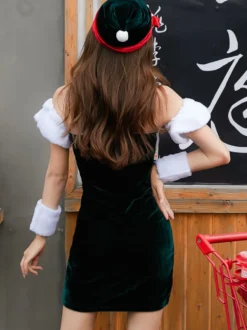 Femmes Robe Noir Sexy Velours Costumes De Vacances De Noël Déguisements