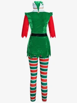 Femmes Robe Tunique De Noël Vert Robe Chapeau Collant Polyester Costumes De Vacances De Noël Cadeau Noël Déguisement