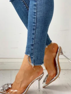 Femmes Slingbacks Talons Stiletto Chaussures de bal Bout pointu Clear Slingbacks Chaussures de retour