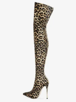 Femmes sur les bottes au genou talon aiguille bout pointu en cuir PU cuissardes