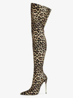 Femmes sur les bottes au genou talon aiguille bout pointu en cuir PU cuissardes