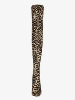 Femmes sur les bottes au genou talon aiguille bout pointu en cuir PU cuissardes