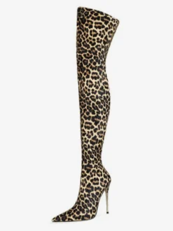 Femmes sur les bottes au genou talon aiguille bout pointu en cuir PU cuissardes