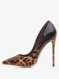Femmes talons hauts bout pointu imprimé léopard talon aiguille chaussures à talons hauts nude