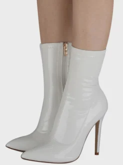 Femmes Vernis Cheville Blanc Bout Pointu Talon Haut Sexy Chaussons En Cuir Brillant