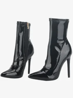 Femmes Vernis Cheville Blanc Bout Pointu Talon Haut Sexy Chaussons En Cuir Brillant