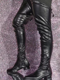 Femme Talon Bas Cuissardes Cuir PU