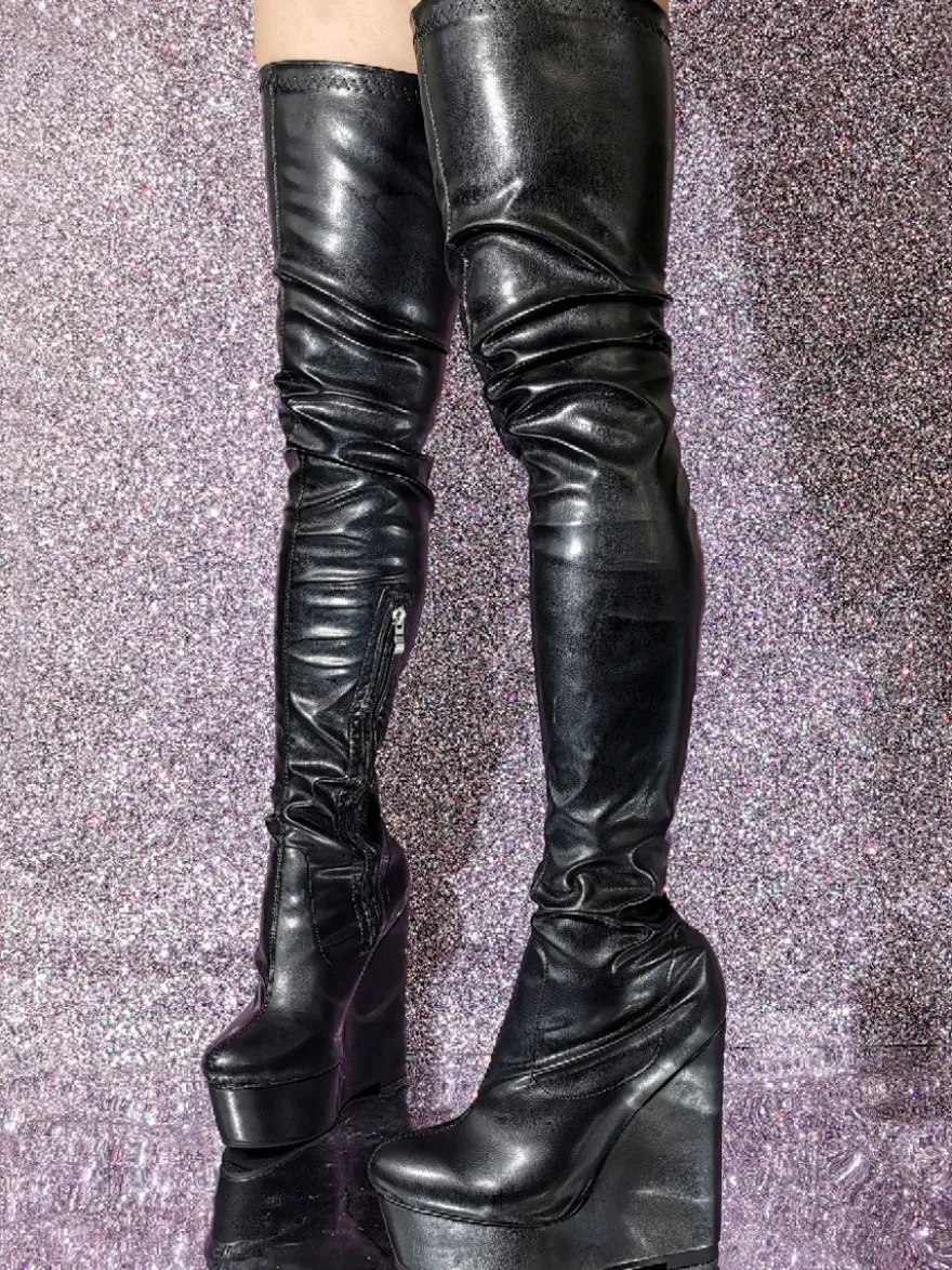 Femme Talon compensé Cuissardes Cuir PU