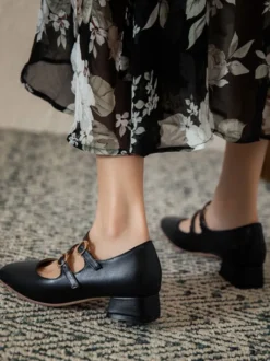 Femme talons mi-bas bout carré talon chiot noir élégant escarpins talons chaussures