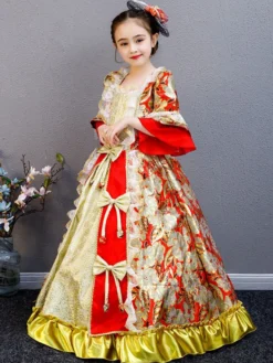 Fibre de polyester Tea Party Bows Manches 3/4 Robe d'automne en polyester Imprimé floral Robes Lolita gothiques pour enfants