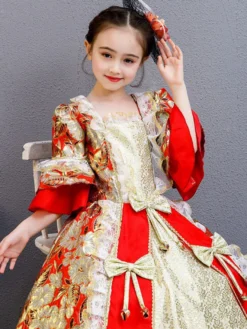 Fibre de polyester Tea Party Bows Manches 3/4 Robe d'automne en polyester Imprimé floral Robes Lolita gothiques pour enfants