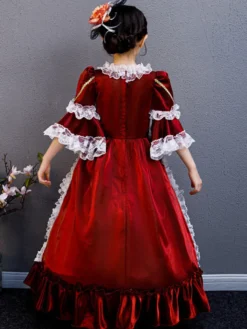Fibre de polyester Tea Party Drapé Manches 3/4 Robe d'été en polyester Imprimé floral Bordeaux Robes Lolita pour enfants
