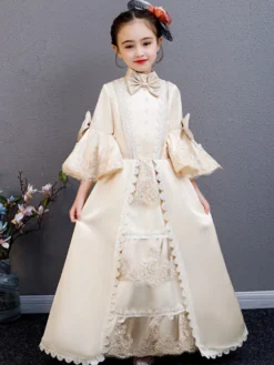 Fibre de polyester Tea Party Drapé Manches 3/4 Robe d'été en polyester Imprimé floral Bordeaux Robes Lolita pour enfants