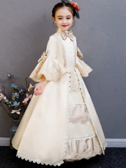 Fibre de polyester Tea Party Drapé Manches 3/4 Robe d'été en polyester Imprimé floral Bordeaux Robes Lolita pour enfants