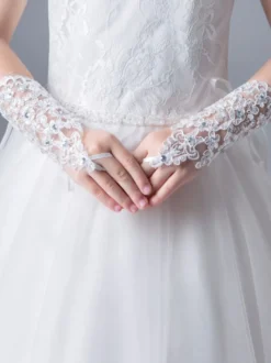 Gants de fille de fleur blanche strass