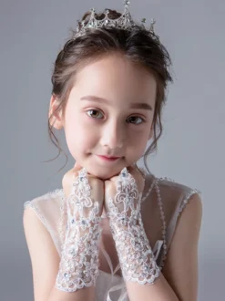 Gants de fille de fleur blanche strass