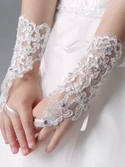 Gants de fille de fleur blanche strass