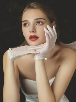 Gants de mariage femme tulle perles gants blancs de mariée