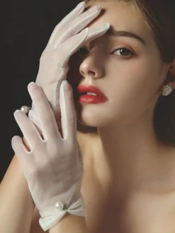 Gants de mariage femme tulle perles gants blancs de mariée