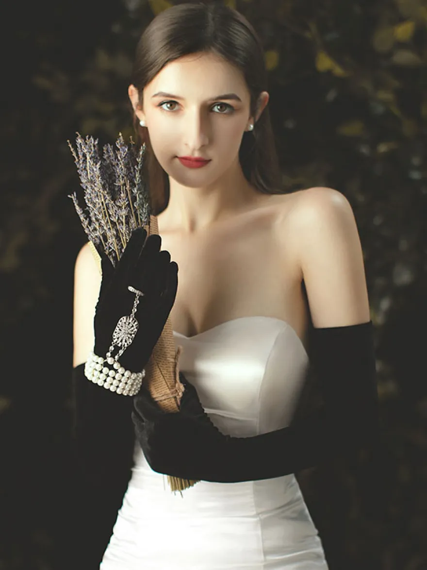 Gants de mariage longs gants de mariée en velours noir