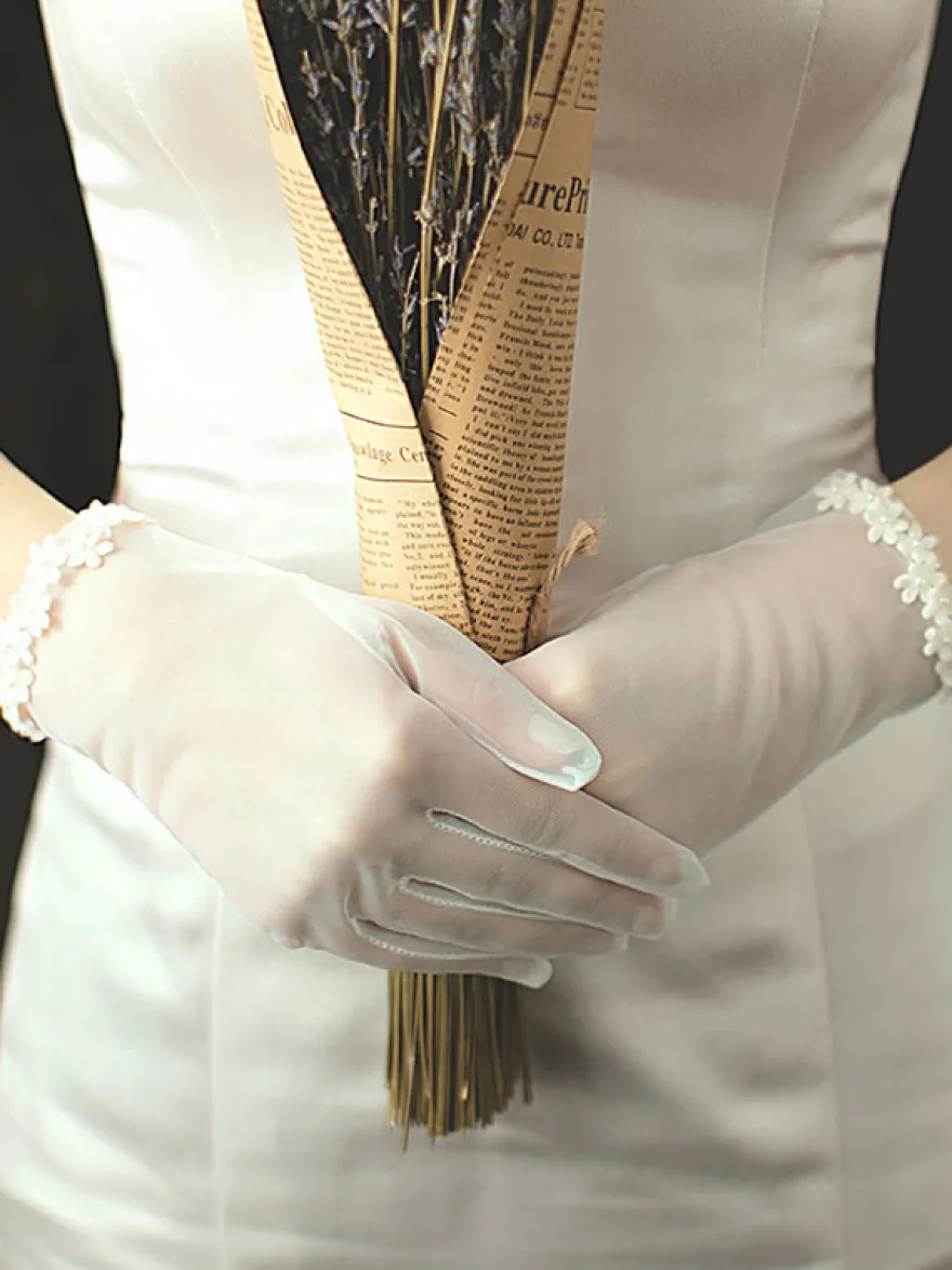 Gants de mariage Longueur du poignet Gants de mariée en tulle