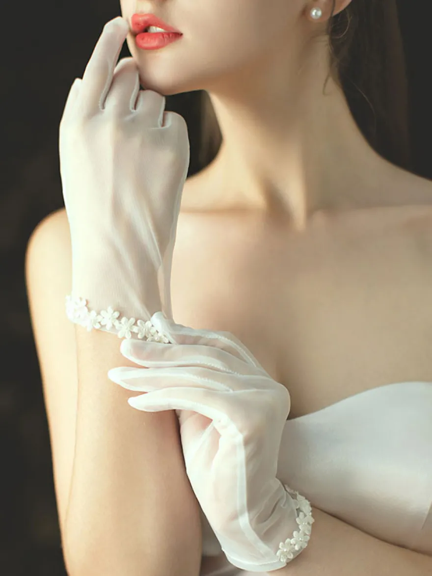 Gants de mariage Longueur du poignet Gants de mariée en tulle