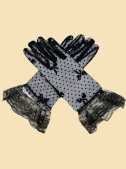Gants De Mariée Noirs Courts Brillants Résille Femmes