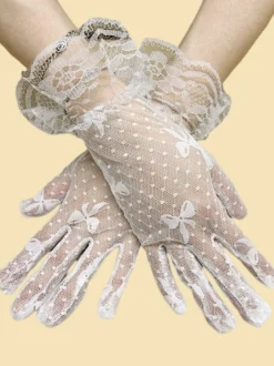 Gants De Mariée Noirs Courts Brillants Résille Femmes